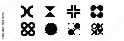 Geometric abstract, minimal shape, modern symbol, decorative motif, visual pattern, icon set, vector illustration, design element.