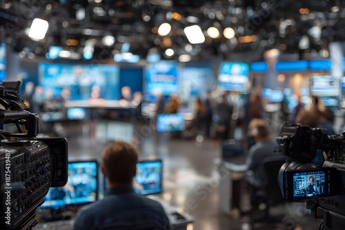 Wallpaper Mural News medium shot of a dynamic busy newsroom with focused reporters anchors and cameras edge-to-edge Torontodigital.ca