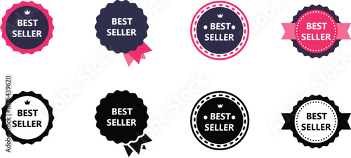 Vintage bestseller icon set showing isolated labels and badges in classic retro vector style on transparent background.