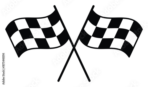 Crossed checkered racing flags, motorsport finish symbol for car racing events, competition victory graphics, speed and performance themed design