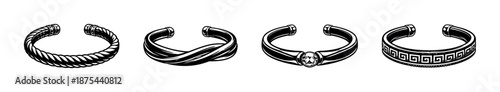 Bracelet vector icons set with detailed designs, jewelry symbols, and accessory styles