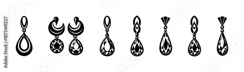 Earrings vector icons set with jewelry symbols, gems, accessories, and ornaments