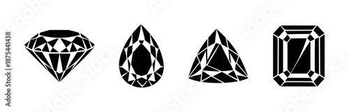 Gemstone vector icons set: diamonds, gems, crystals, jewel shapes collection