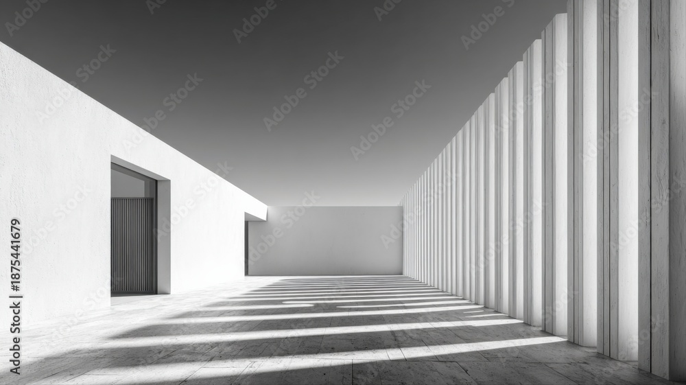 Fototapeta premium Minimalist Architecture Interior with Geometric Shadows and Sunlight in a Modern White Space