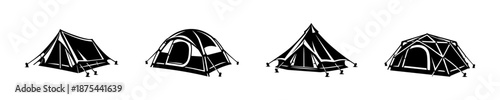 Camping tents vector icons set. outdoor, adventure, travel, hiking, tent designs
