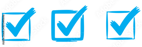 Check tick mark icon set, hand drawn doodle red cross box x check mark green checkbox v