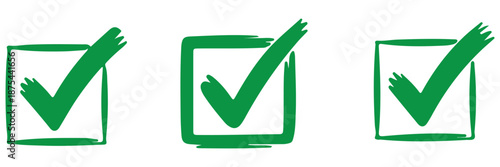 Check tick mark icon set, hand drawn doodle red cross box x check mark green checkbox v