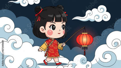 Chibi Girl Celebrating Lunar New Year