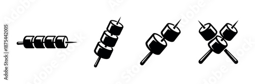 Marshmallow vector icons set, toast skewers, graphic symbols, camping treats