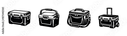 Cooler box vector icons set: portable, insulated, camping, fridge icons