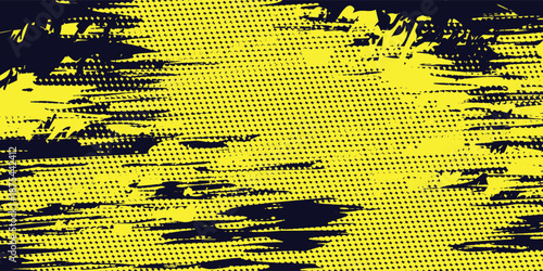 Yellow, black, and dark blue gradient grunge textured dots background. Comic art style vector illustration of sports, background, wallpaper, sports t-shirt, screen printing.