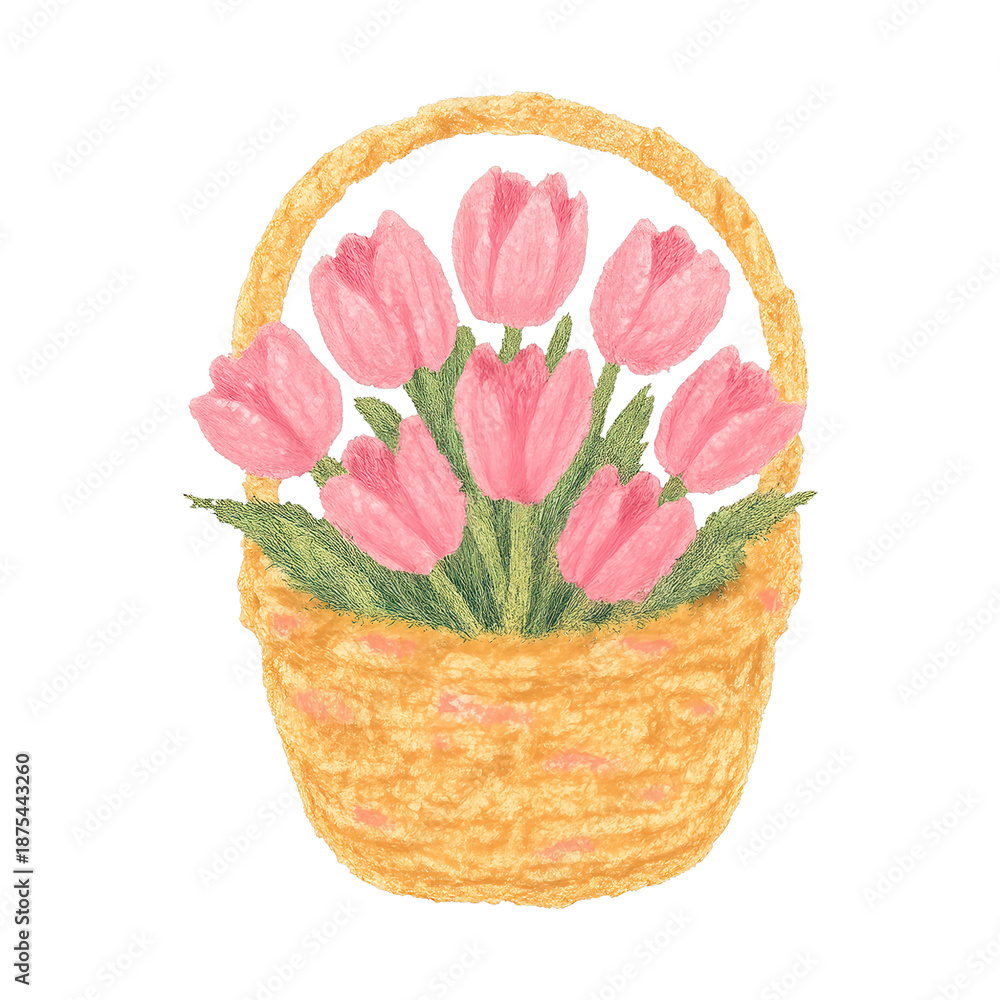 Fototapeta premium PNG Charming basket with pink tulips.