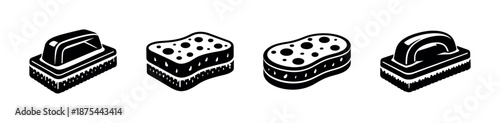 Cleaning tools vector icons set. scrub brush, sponge, cleaning accessories illustrations