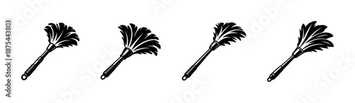 Cleaning tools vector icons set: feather duster symbols, dust brushes collection