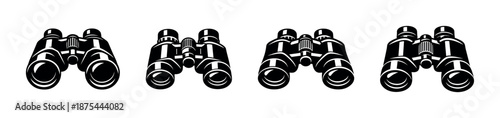 Binoculars vector icons set in monochrome style for adventure or exploration