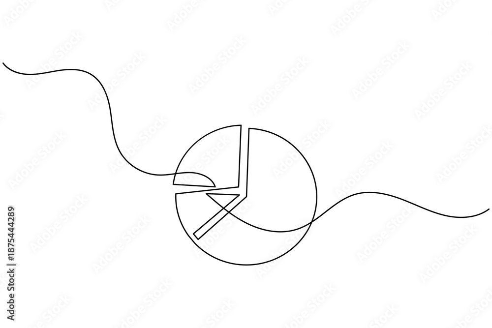 Obraz premium Minimalist single line pie chart graph for business data and analytics