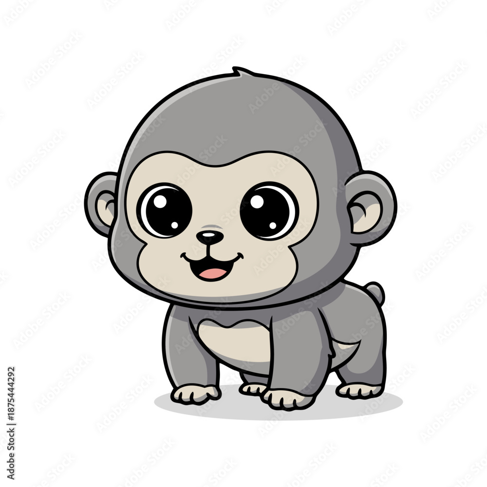 Naklejka premium Cute Baby Monkey Gray Furry Animal Illustration