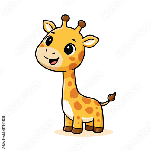 Cute Cartoon Style Giraffe Standing Smiling Adorable Mammal Illustration