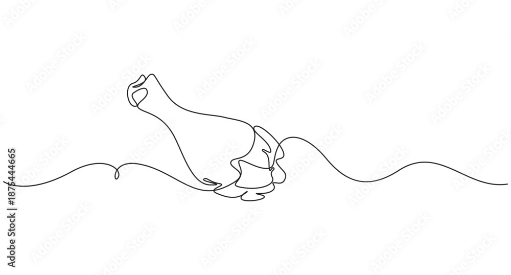 Obraz premium Continuous Line Drawing of a Fried Chicken Drumstick,single Line art Drawing Chicken Leg,