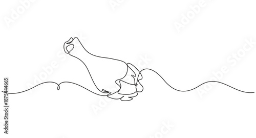 Continuous Line Drawing of a Fried Chicken Drumstick,single Line art Drawing Chicken Leg,