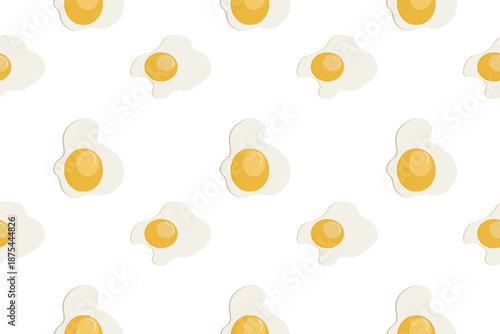 Cheerful seamless vector pattern of sunny-side up fried eggs, ideal for breakfast cafe branding, kitchen textiles, and playful food digital backgrounds.