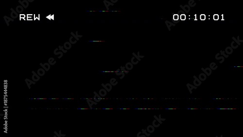 old VHS tape rewind with glitch distortion effect