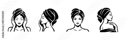Female beauty vector icons set: women's skincare, wellness, spa symbols
