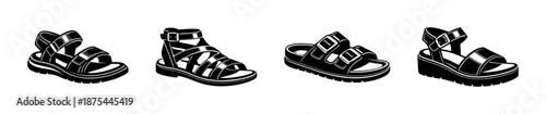Sandals vector icons set: casual footwear, summer shoes, flat and solid styles