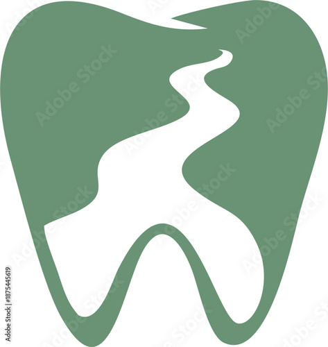 green illustration of teeth and river