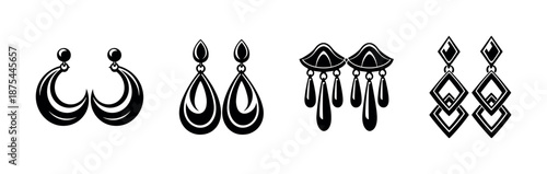 Earrings vector icons set: stylish jewelry designs for fashion and elegance
