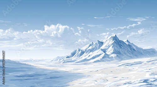 Wallpaper Mural Snowy scene with ground, snowdrift, and mountain landscape covered by white snow and ice, realistic vector illustration background on a white background Torontodigital.ca