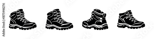 Hiking boots vector icons set for adventure gear and footwear design