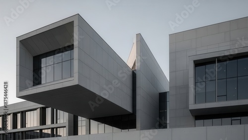 Modern Geometric Architecture with Unique Overhanging Structure