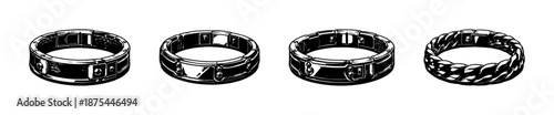 Men's stylish rings vector icons set, jewelry line symbols, accessory outline designs