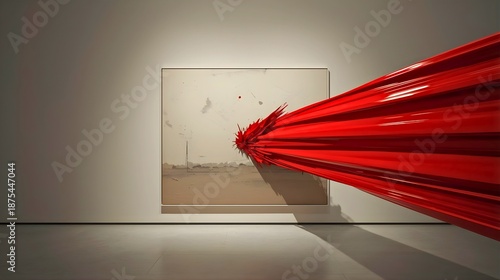 環境活動家のターゲットになる抽象的な絵画と真っ赤なペンキ