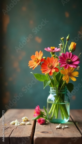 Wallpaper Mural Rustic wooden table, wildflowers in mason jars, autumn, interior design Torontodigital.ca