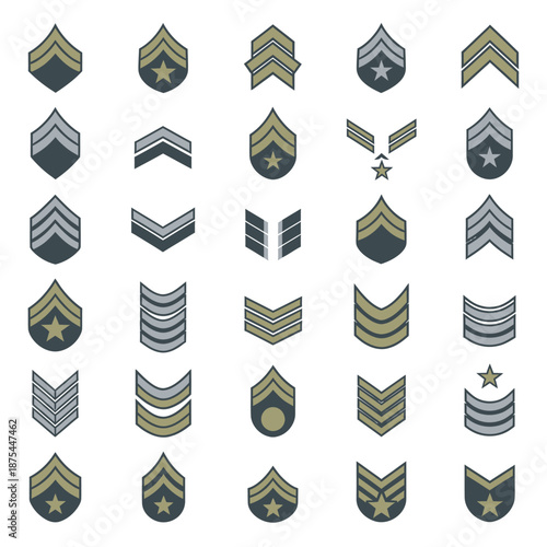 Military Rank Insignia Collection: Stripes, Chevrons, and Stars for Uniforms
