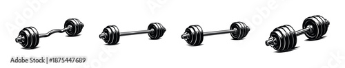 Dumbbell vector icons set: fitness, gym equipment, workout essentials