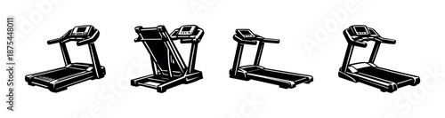 Treadmill vector icons set. gym equipment collection. fitness symbols