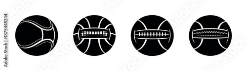Sports balls vector icons set: football, tennis, basketball, rugby symbols