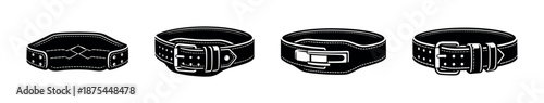 Dog collars vector icons set: pet accessories, leather, and buckle designs