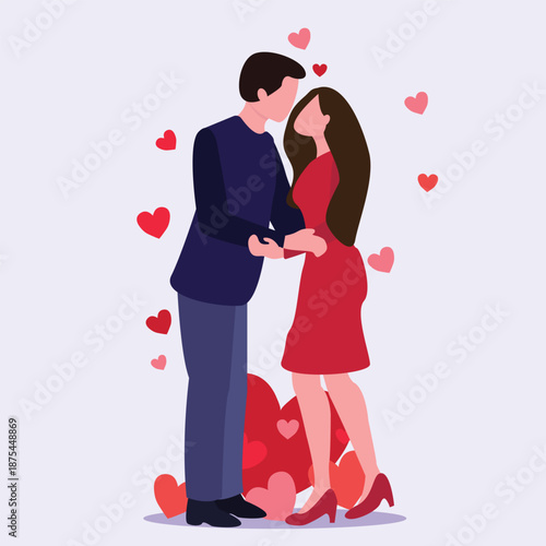 Couple in love together. Happy Valentines Day 14 February  Romantic happy loving couple. Valentine's Day, love & relationships. Happy Valentines Day vector illustration.