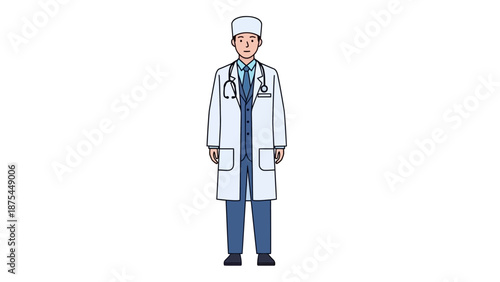 Male Doctor in White Lab Coat and Stethoscope - Medical Professional Illustration