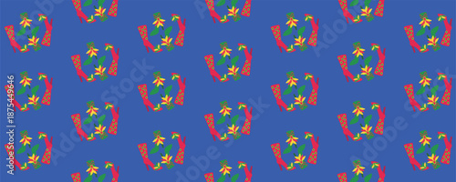 Carnival festival seamless pattern with carnival shoes and feathers on blue background, Brazilian carnival, Mardi Gras