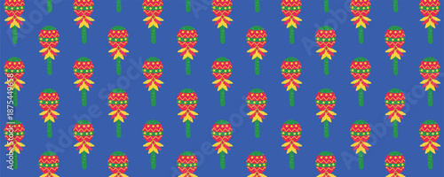 Carnival festival seamless pattern with maracas and feathers on blue background, Brazilian carnival, Mardi