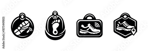 Sports footwear vector icons set: running, hiking, sneakers, footprint symbols