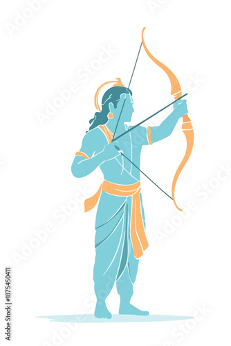 Lord Rama, the Divine Archer, in a Flat Art Style