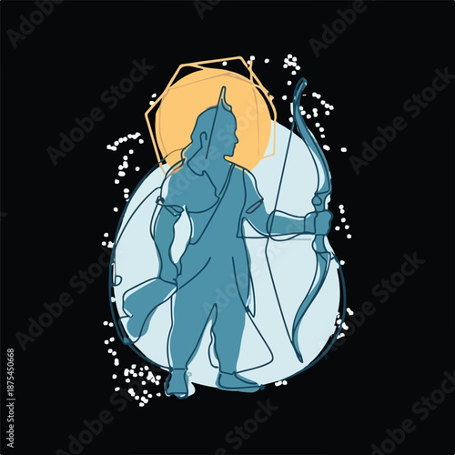 Lord Rama Divine Archer Line Art