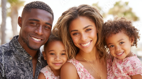 A black family smiling for ...
