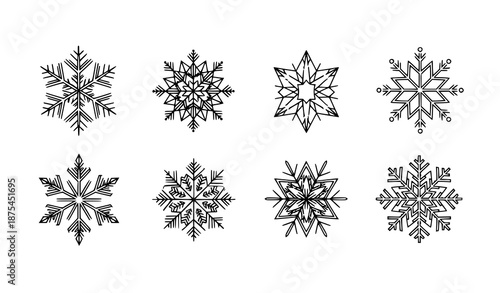 Black and Gold Snowflake Vector Icon Set in Flat Winter Style